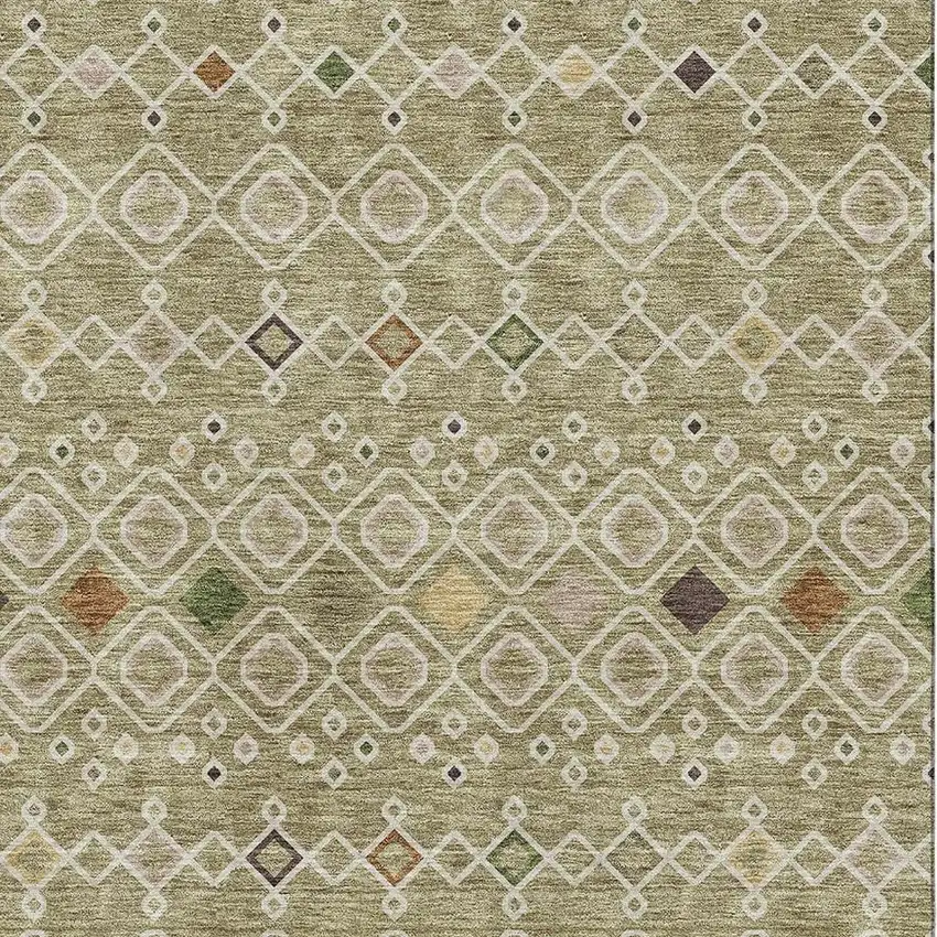Sage Beige And Gold Southwestern Washable Area Rug With UV Protection Photo 2