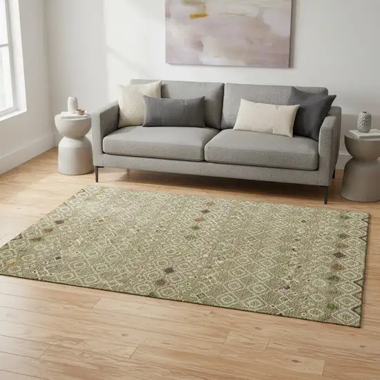 Sage Beige And Gold Southwestern Washable Area Rug With UV Protection Photo 2