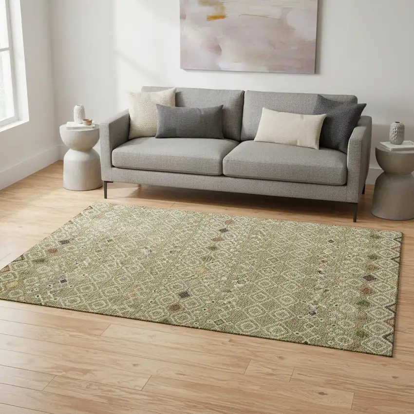 Sage Beige And Gold Southwestern Washable Area Rug With UV Protection Photo 2