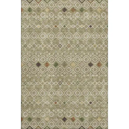 Sage Beige And Gold Southwestern Washable Area Rug With UV Protection Photo 1