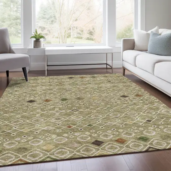 Sage Beige And Gold Southwestern Washable Area Rug With UV Protection Photo 5