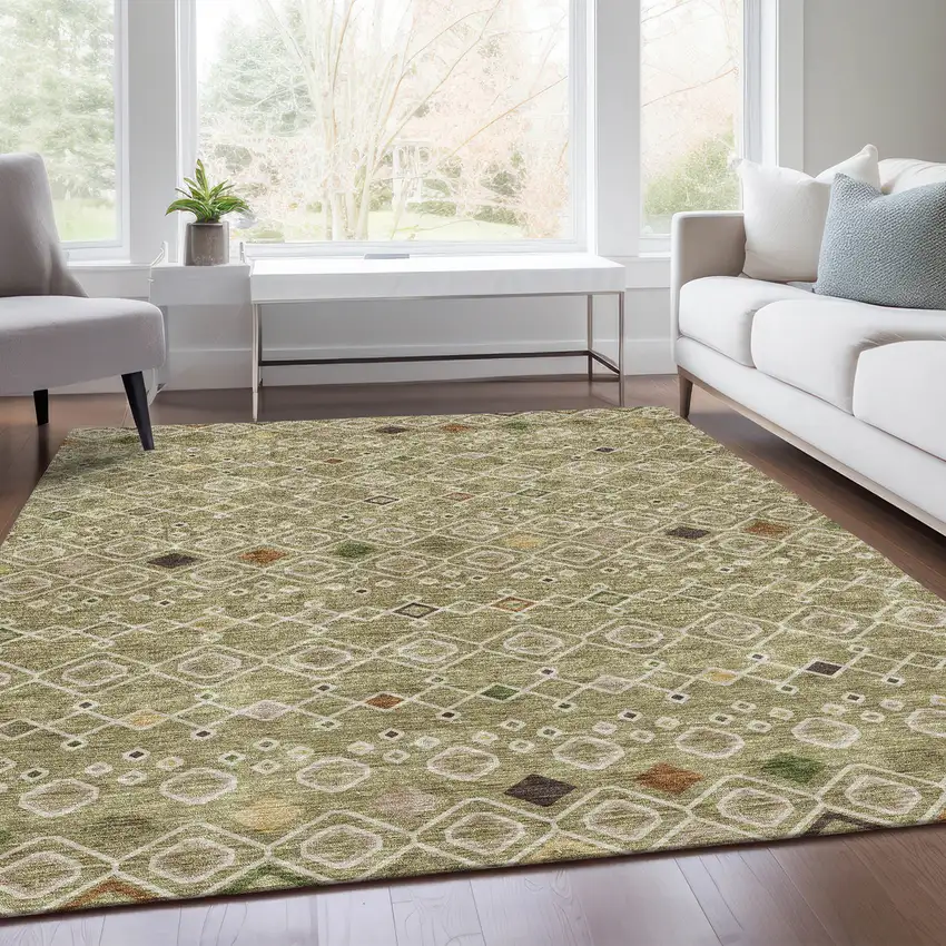 Sage Beige And Gold Southwestern Washable Area Rug With UV Protection Photo 5