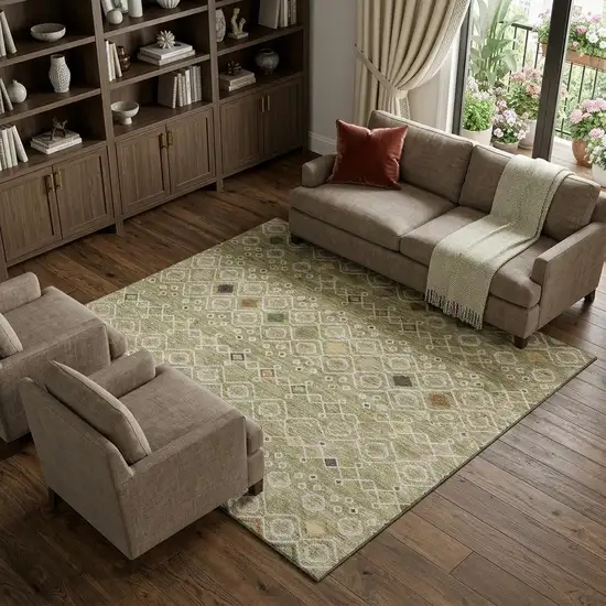 Sage Beige And Gold Southwestern Washable Area Rug With UV Protection Photo 1