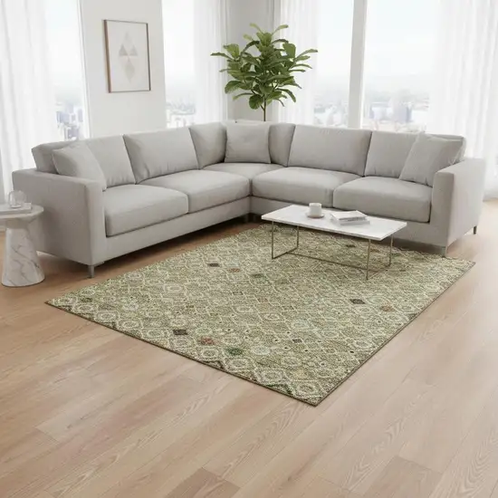 Sage Beige And Gold Southwestern Washable Area Rug With UV Protection Photo 2