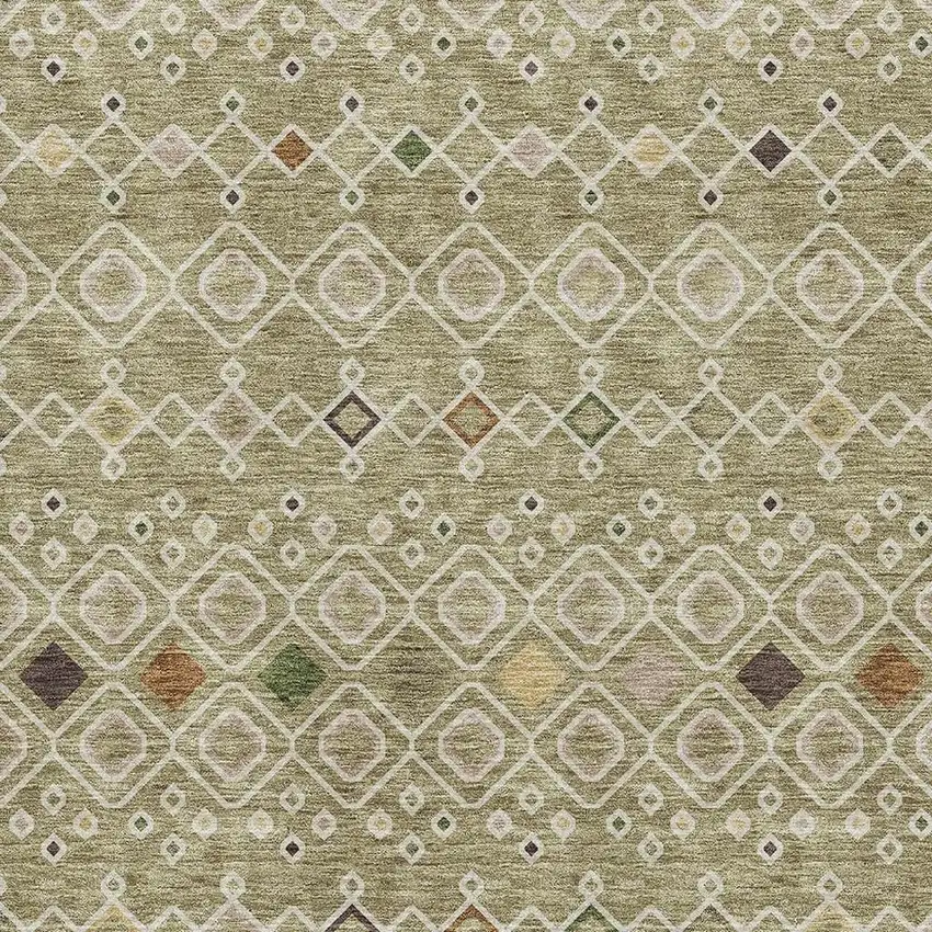 Sage Beige And Gold Southwestern Washable Area Rug With UV Protection Photo 3