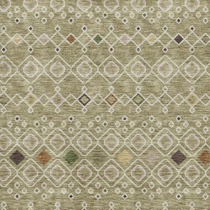 Sage Beige And Gold Southwestern Washable Area Rug With UV Protection Photo 2