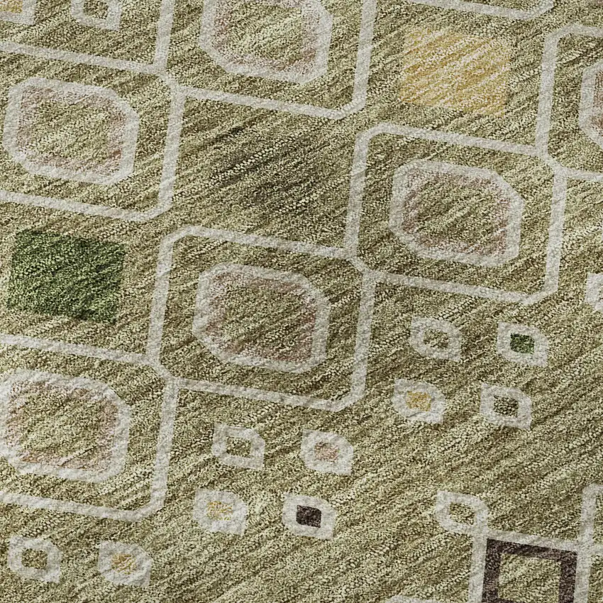 Sage Beige And Gold Southwestern Washable Area Rug With UV Protection Photo 9