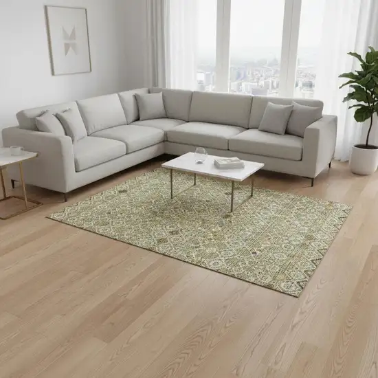 Sage Beige And Gold Southwestern Washable Area Rug With UV Protection Photo 2