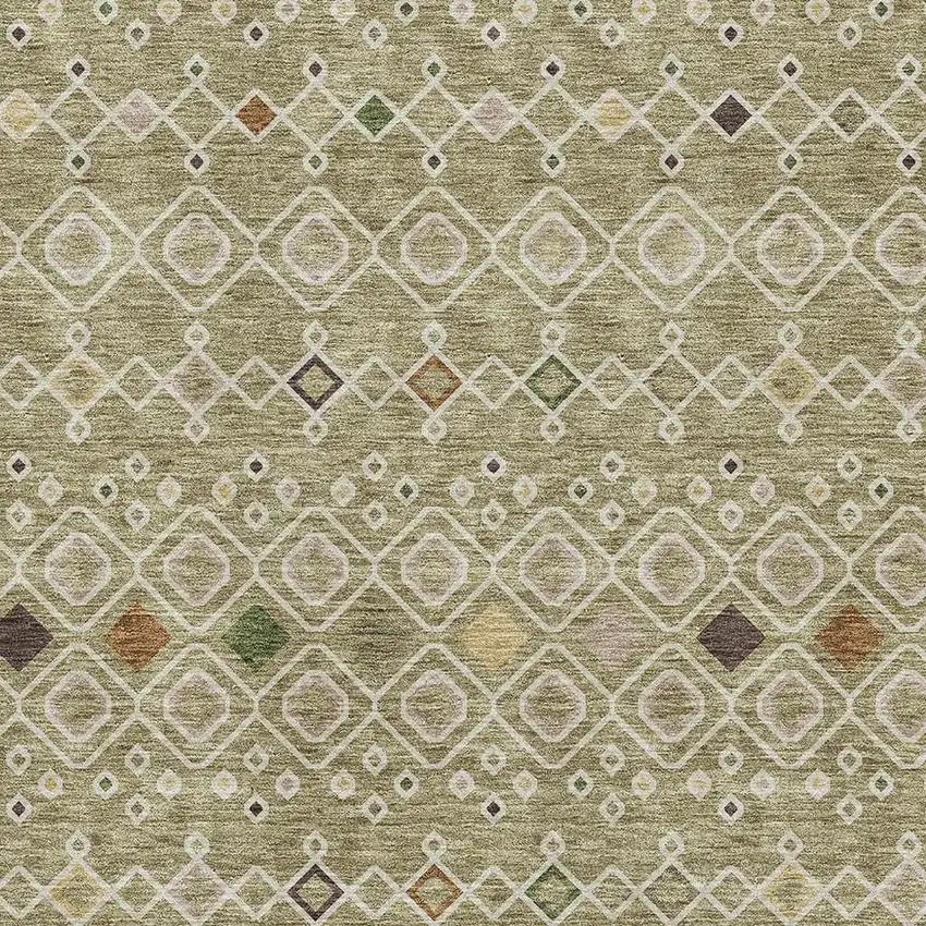 Sage Beige And Gold Southwestern Washable Area Rug With UV Protection Photo 2