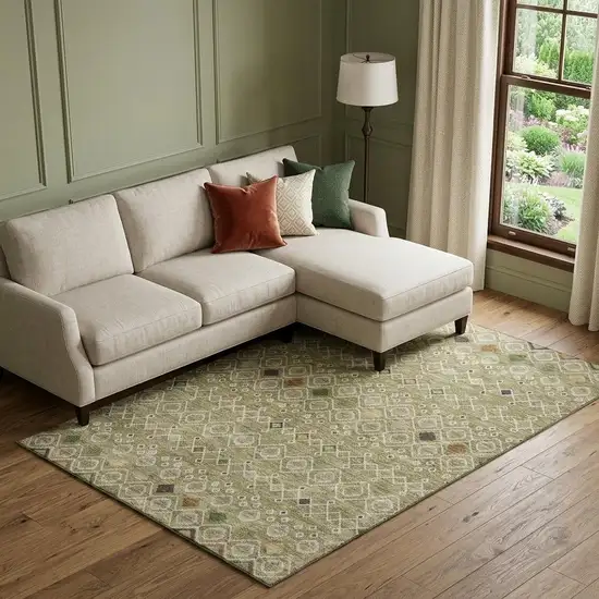 Sage Beige And Gold Southwestern Washable Area Rug With UV Protection Photo 1