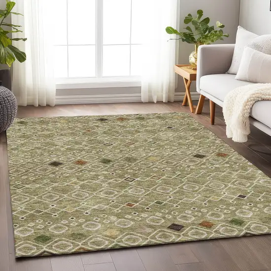 Sage Beige And Gold Southwestern Washable Area Rug With UV Protection Photo 4