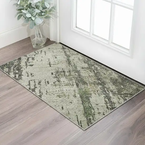 Sage Beige And Gray Abstract Washable Area Rug With UV Protection Photo 2