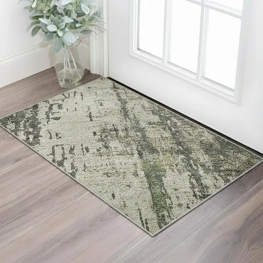 Sage Beige And Gray Abstract Washable Area Rug With UV Protection Photo 2