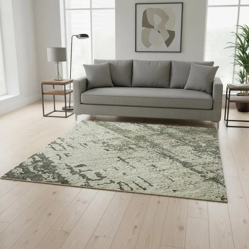 Sage Beige And Gray Abstract Washable Area Rug With UV Protection Photo 2