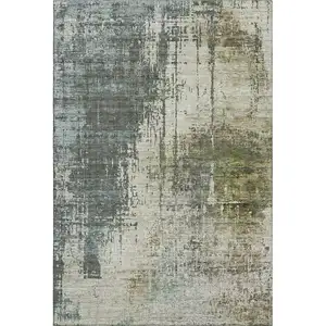 Photo of Sage Beige And Gray Abstract Washable Area Rug With UV Protection