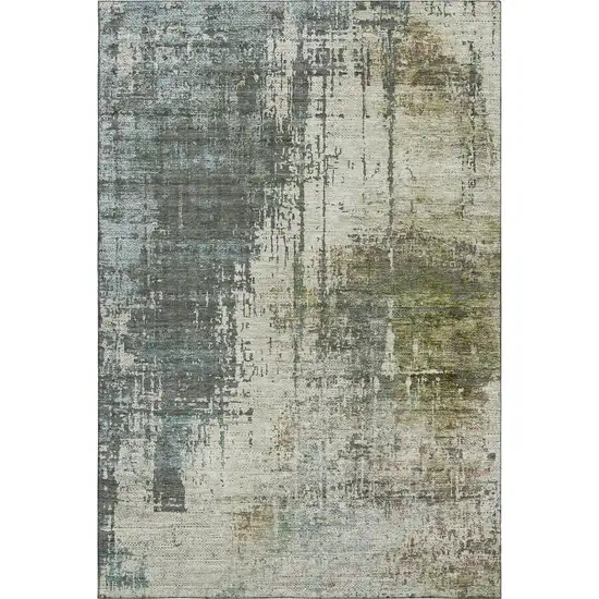 Sage Beige And Gray Abstract Washable Area Rug With UV Protection Photo 6