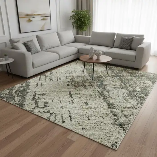 Sage Beige And Gray Abstract Washable Area Rug With UV Protection Photo 2