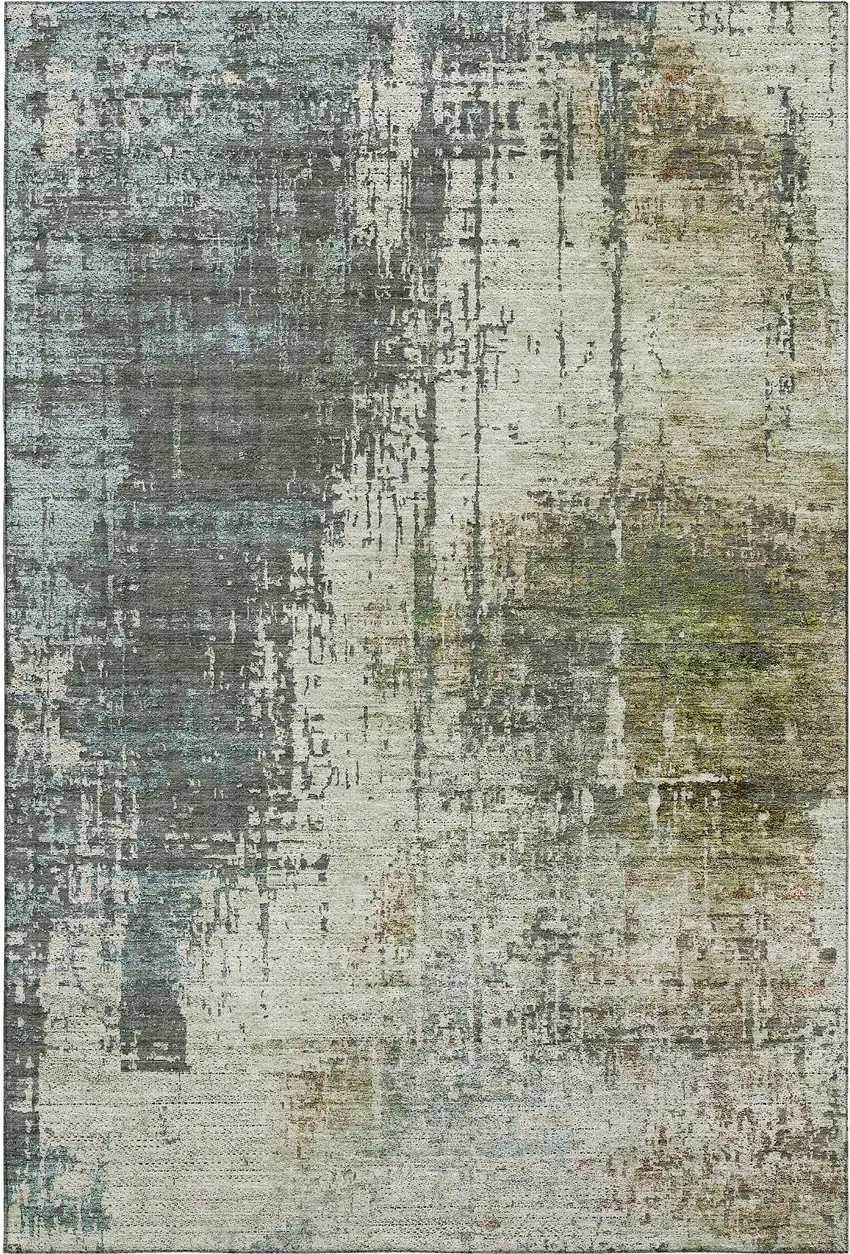 Sage Beige And Gray Abstract Washable Area Rug With UV Protection Photo 6