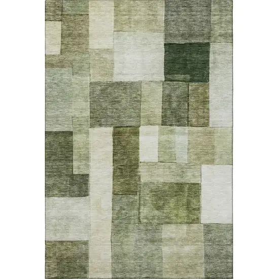Sage Beige And Gray Geometric Washable Area Rug With UV Protection Photo 2