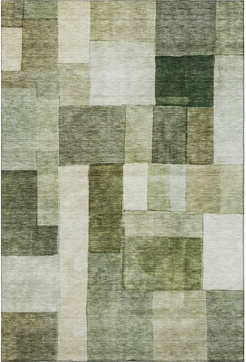 Sage Beige And Gray Geometric Washable Area Rug With UV Protection Photo 2