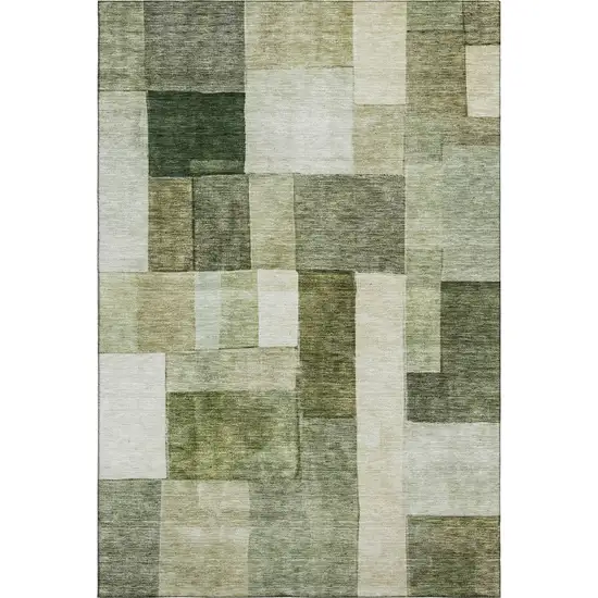 Sage Beige And Gray Geometric Washable Area Rug With UV Protection Photo 1
