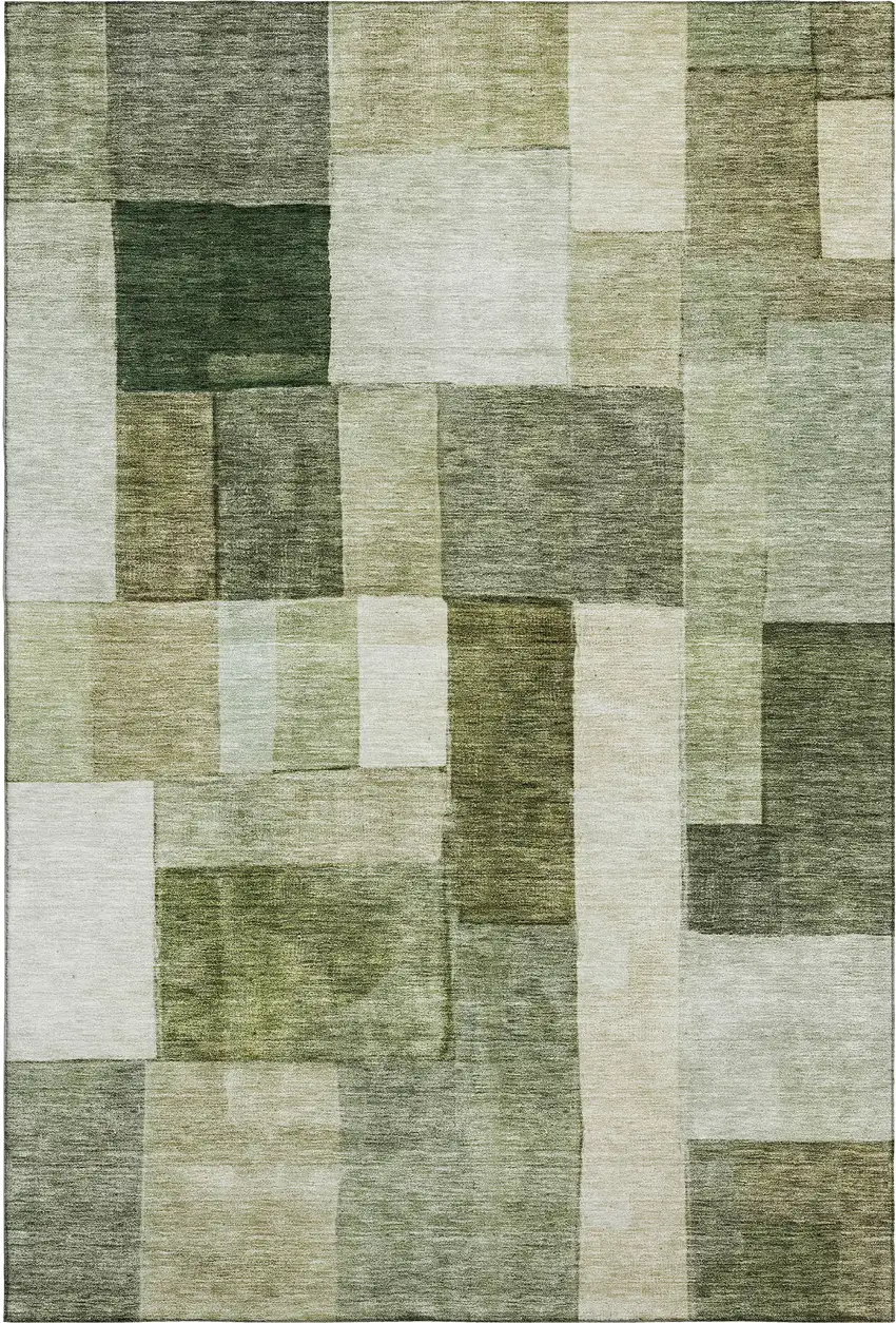 Sage Beige And Gray Geometric Washable Area Rug With UV Protection Photo 1