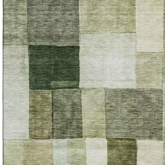 Sage Beige And Gray Geometric Washable Area Rug With UV Protection Photo 3