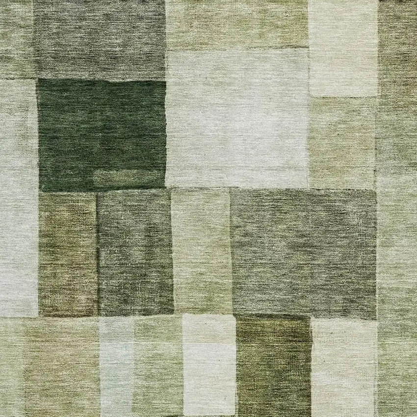 Sage Beige And Gray Geometric Washable Area Rug With UV Protection Photo 2