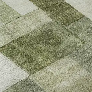 Photo of Sage Beige And Gray Geometric Washable Area Rug With UV Protection