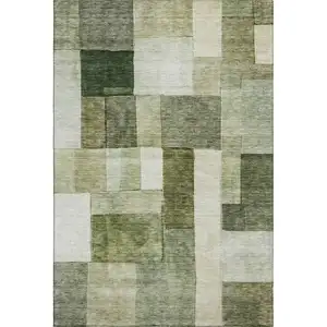Photo of Sage Beige And Gray Geometric Washable Area Rug With UV Protection