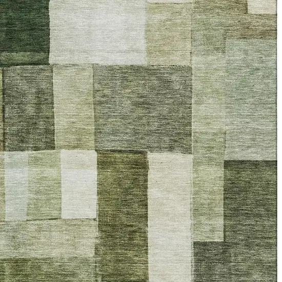 Sage Beige And Gray Geometric Washable Area Rug With UV Protection Photo 2