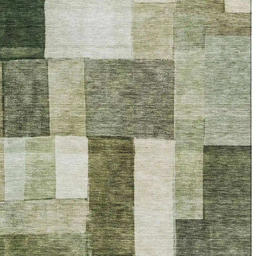 Sage Beige And Gray Geometric Washable Area Rug With UV Protection Photo 2