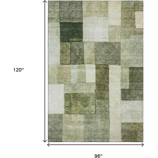 Sage Beige And Gray Geometric Washable Area Rug With UV Protection Photo 7