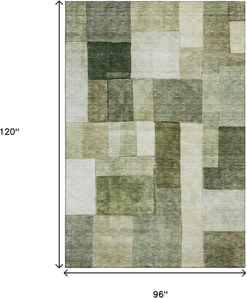 Sage Beige And Gray Geometric Washable Area Rug With UV Protection Photo 7