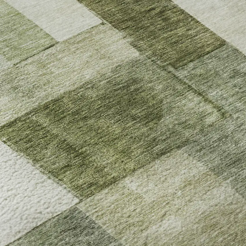 Sage Beige And Gray Geometric Washable Area Rug With UV Protection Photo 9