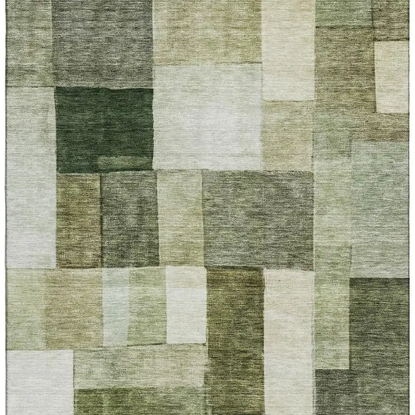 Sage Beige And Gray Geometric Washable Area Rug With UV Protection Photo 3