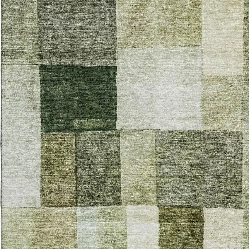 Sage Beige And Gray Geometric Washable Area Rug With UV Protection Photo 2