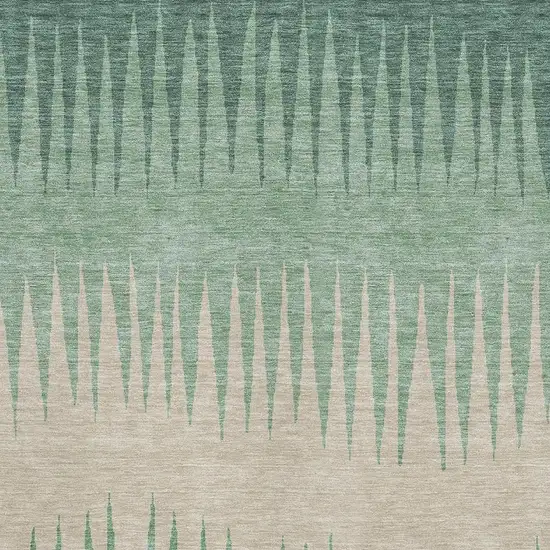 Sage Beige And Silver Striped Washable Area Rug With UV Protection Photo 3