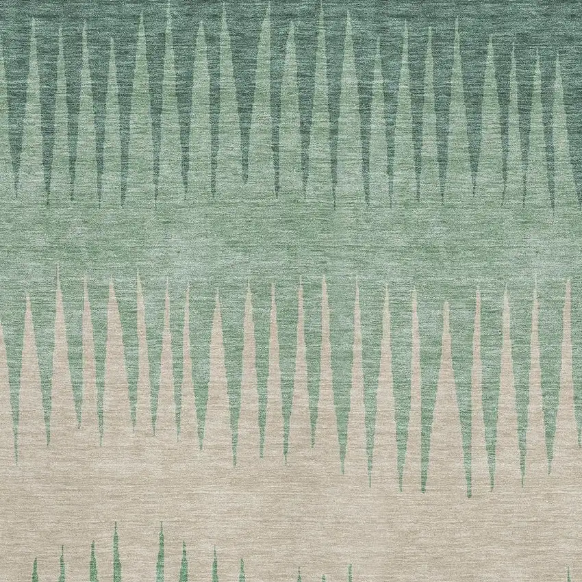 Sage Beige And Silver Striped Washable Area Rug With UV Protection Photo 3