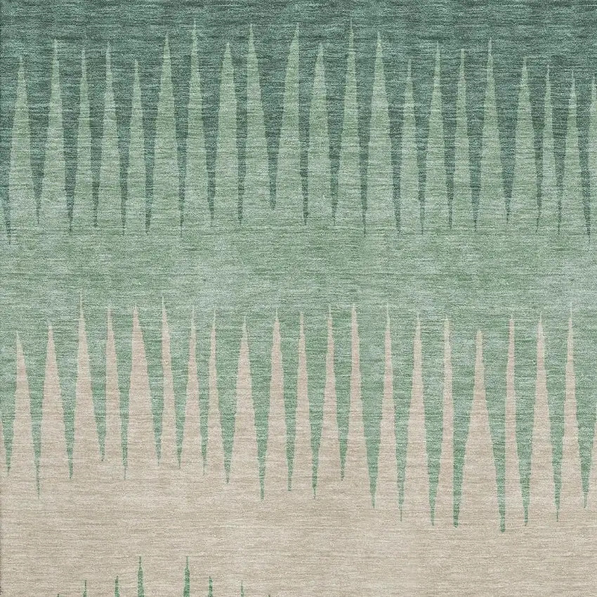 Sage Beige And Silver Striped Washable Area Rug With UV Protection Photo 3