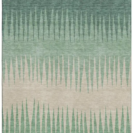 Sage Beige And Silver Striped Washable Area Rug With UV Protection Photo 3