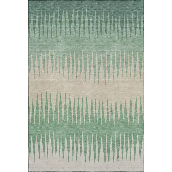 Sage Beige And Silver Striped Washable Area Rug With UV Protection Photo 1