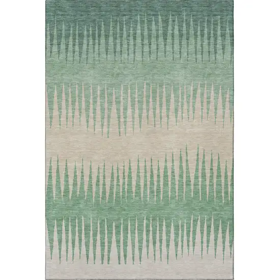 Sage Beige And Silver Striped Washable Area Rug With UV Protection Photo 4