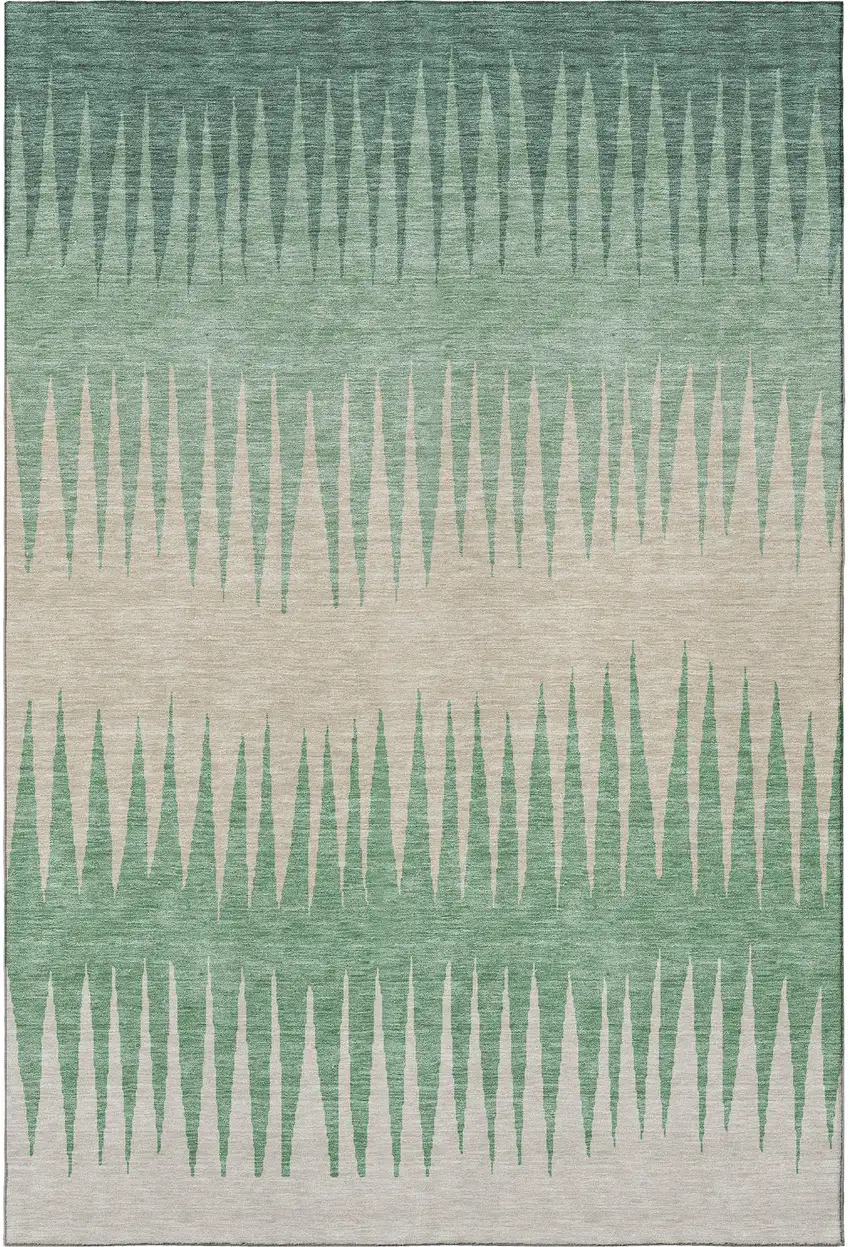 Sage Beige And Silver Striped Washable Area Rug With UV Protection Photo 4