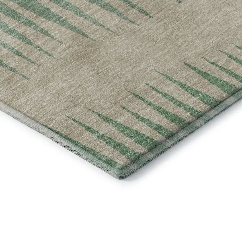 Sage Beige And Silver Striped Washable Area Rug With UV Protection Photo 8