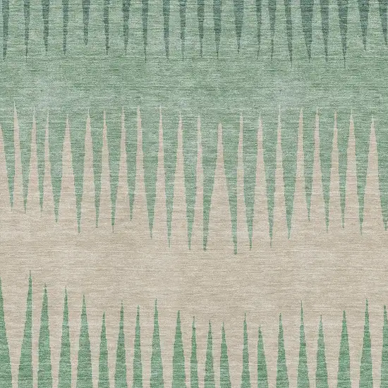 Sage Beige And Silver Striped Washable Area Rug With UV Protection Photo 3