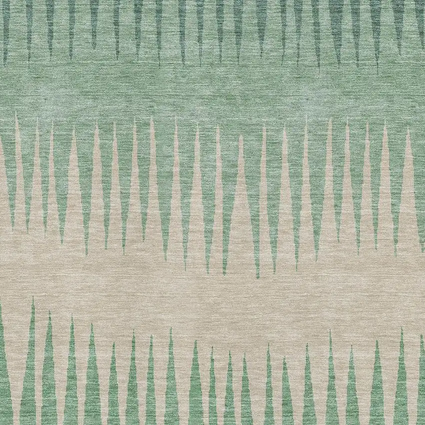 Sage Beige And Silver Striped Washable Area Rug With UV Protection Photo 3