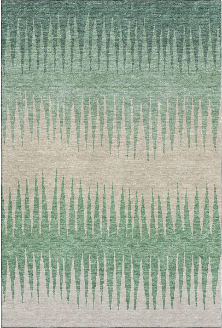 Sage Beige And Silver Striped Washable Area Rug With UV Protection Photo 1