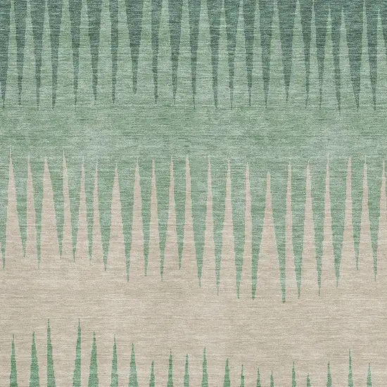 Sage Beige And Silver Striped Washable Area Rug With UV Protection Photo 3