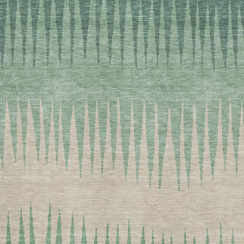 Sage Beige And Silver Striped Washable Area Rug With UV Protection Photo 3